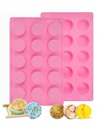 1入組圓柱形矽膠肥皂模，15個圓形矽膠模具，可用於手工肥皂、護膚條、沐浴彈、巧克力、蛋糕製作