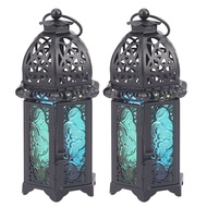 (BGOP) 2X Classic Moroccan Decor Windproof Candle Holders Votive Iron Glass Hanging Candlestick Cand