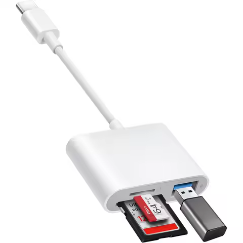 USB C to SD Card Reader SD Card Adapter with SD MicroSD USB 3 Ports, USBC Memory Card Reader for USB