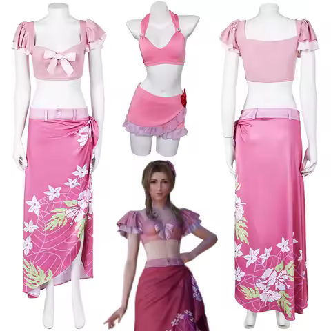 FF7 Rebirth Aerith Women Cosplay Beach Dress Bikini Suits Anime Game Final Cosplay Fantasy Costume D