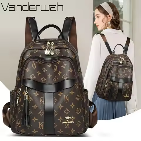 Ladies Backpack Designer High Quality Pu Leather Women Bag Luxury Printed Tassels School Bags Large 