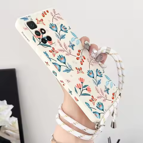 Sunrise Floral Crossbody Lanyard Silicone Phone Case For Xiaomi Redmi 10 10A 12C 9 10C 9T 9A A1 9C C