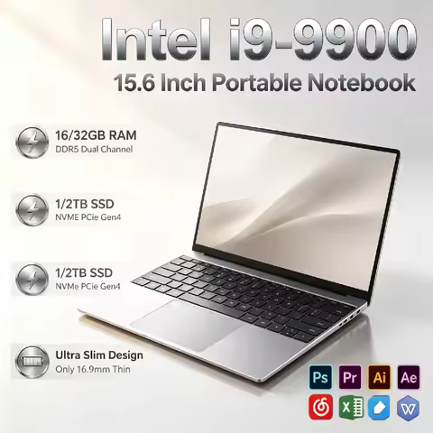 Intel i9 9900 15.6 Inch Ultra Slim Gaming Laptop 32GB RAM 512GB 1TB SSD 8C 16T 5GHz 1920x1080 Office