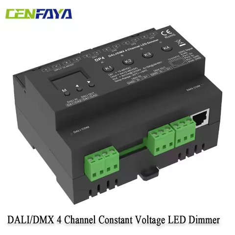 CENFAYA DALI DMX Constant Voltage DALI LED Dimmer DP4 OLED screen display 4CH*12A 12-48VDC DT6 DT8 D