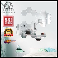 Acrylic Hexagon 3D Mirror Wall Sticker 8cm Modern Creative Silver Geometric Wall Decoration Hiasan Dinding Cermin 1pc