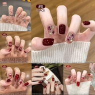 Cat Eyes False Nails With Glue Medium Nails Red Fireworks Press On Nail 10pcs Design