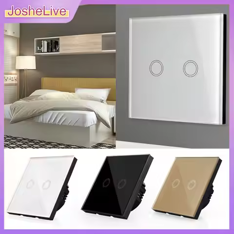 Livolo EU Standard Touch Switch, 2Gang 2Way Control, 7colors Crystal Glass Panel,Wall Light Switch,2