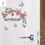 J9YXDU Flower Butterfly Flower Sticker Waterproof English Bathroom Sticker Creative Self-adhesive Bathroom Door