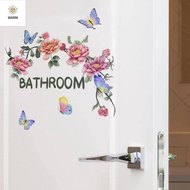 J9YXDU Flower Butterfly Flower Sticker Waterproof English Bathroom Sticker Creative Self-adhesive Ba