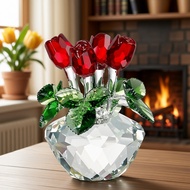 Crystal Rose Flower Figurine Spring Bouquet Sculpture Glass Dreams Ornament Home Wedding Decor Colle