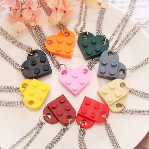2Pcs Heart Brick Couples Love Necklace For Lovers Women Men Lego Elements Friends Necklaces Valentin