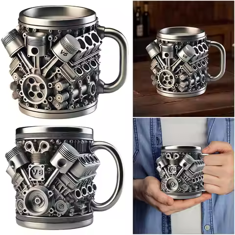 Engines Stainless Steel Cup Handmade V8/6 Engines Coffee Cup For Car Enthusiasts Tea Mug For Home Or