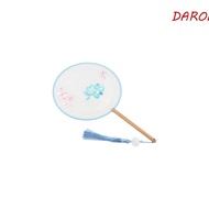 DARON Chinese Style Fan, Chinese Style Handheld Embroidery Fan, Vintage Translucent Tassels Round Si