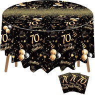 Oudain 3 Pack 50th/70th/80th Round Birthday Tablecloth Black and Gold Happy Birthday Party Decoratio