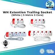 WH Extension Wire Trailing Socket 5Meter 3Core (SIRIM)(White) - Extension Wire Socket - Extension Pl