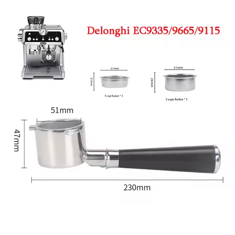 Coffee Bottomless Portafilter 51mm For Delonghi EC9335/9665/9115 Basket Replacement Espresso Machine