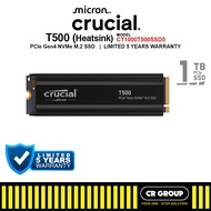 Crucial T500 with Heatsink PCIe Gen4 NVMe M.2 SSD - 1TB/2TB/4TB (5Yrs Crucial Warranty)