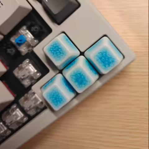 Ceramic Keycaps Blue Ice Crack Custom Keycaps for Mechanical Keyboard Caps WASD 4-keys Keycap Set Ce
