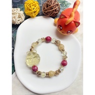 🐾 Rhodonite & Golden Rutilated Quartz - Nine Tail Fox - Crystal Bracelet
