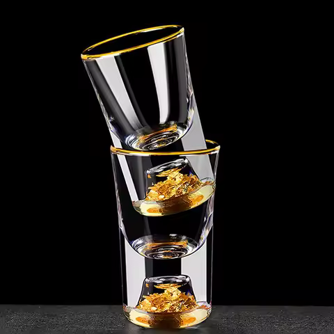 Luxury Crystal Glass Vodka Glass Sake Shochu Glass Bar Liqueur Double Bottom Gold Foil Glass Tea Cup