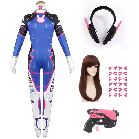 Game Dva Cosplay Costumes Tights Jumpsuit Zentai Wig Suits Headphone Gun Cosplay Props Woman Party Z