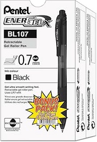 Pentel BL107ASW2 EnerGel-X Retractable Roller Gel Pen, .7mm, Black Barrel, Black Ink, 24/Pack