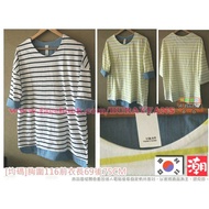 [B & R Express] Korean Striped Denim Patchwork Wide Version Tee Short T (2 Colors)