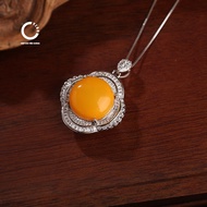 S925 YZXQ Natural Silver Amber "Chicken Honey" Pendant - Luxurious Classic - Code D1KF