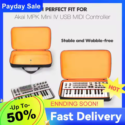 Travel Case for Akai MPK Mini IV USB-C MIDI Keyboard Controller Hard EVA Shell Waterproof Bag with S