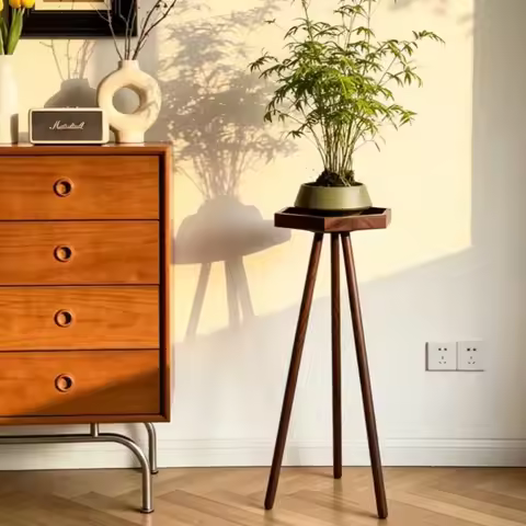 Black Walnut Plant Stands Floor Bonsai Shelf Balcony Orchid Display Rack for Living Room Rustic Side