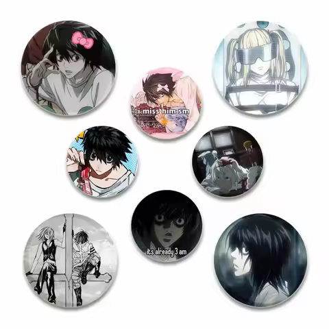 Anime Character L Lawliet Light Yagami Misa Amane Nate River Round Pins Cartoon Badge Snap-in Brooch