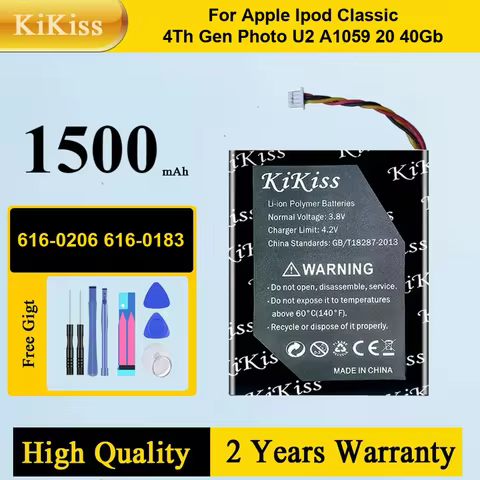KiKiss Battery 616-0206 616-0183 1500mAh For Apple Ipod Classic 4th gen/Photo U2 A1059 20 40GB Bater