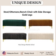 Kerusi Panjang Marble Velvet Dengan Kantong Sisi - UNIQUE DESIGN bench stool Furniture long bench ch