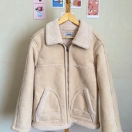 Thick Faux Fleece Chamois Jacket Collar Front Zipper Cream Color Ghanda Sign