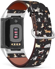 MINGDAO Leather Band Compatible with Fitbit Charge 5 / Charge 4 / Charge 3 / Charge 2 , (Dogs Of Different Breeds-Wb04)