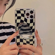 IPHONE CASING Fashion Checkerboard Grid Make Up Mirror Phone Case for IPhone 11 12 11 Pro Max X Xs X