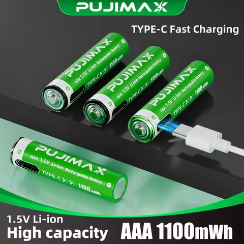 PUJIMAX 32/24/12/4pcs AAA 1100mWh rechargeable lithium battery, including battery case and Type-C in