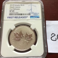 Specimen Coin  罕有加拿大楓葉銀幣10元樣幣 ，小見2018年加拿大楓葉10加拿大元銀幣樣幣，NGC首日標籤，含.9999純銀，NGC SP 69，20