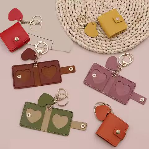 Mini One Inch Photo Album Keychain Leather Portable Carry-on DIY Big Head Stickers Photo Frame Uniqu
