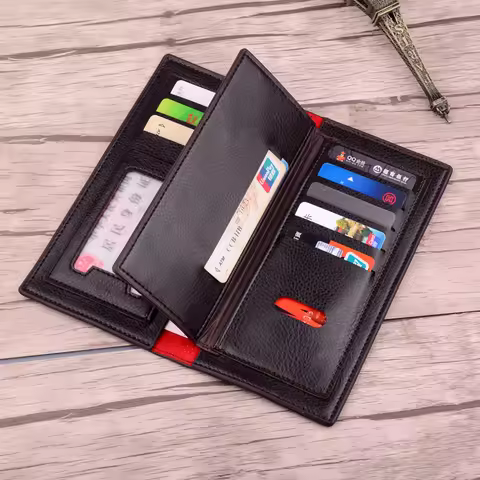 Men's Wallet Business Pu Leather Soft Leather Long Wallet Zipper Coin Pocket Men's Wallet Men's Cred