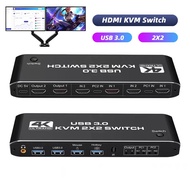 Dual Monitor HDMI KVM Switch 2x2 HDMI USB KVM Switch 2 in 2 out 4K 60Hz HDMI 2.0 switcher for 2 PC S