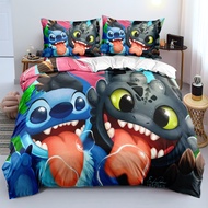 AM SQ2 Cute Stitch 3IN1 Bedding Set Bed Sheet Quilt Cover Pillowcase Washable Dormitory Home Bedroom