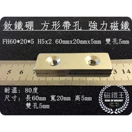 [Magnet King A0356] Ndfeb Strong Magnet Rare Earth Square With Hole Powerful FH60x20x5 H5x2 Double