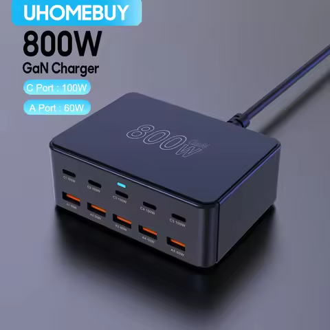 UHOMEBUY 800W GaN Desktop Charger 10-port USB Type C PD 100W Charger Quick Charge 3.0 Fast Charger M