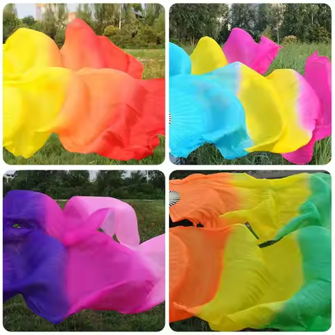 Hot Sell Gradient Color Belly Dancing Fan Multicolors 1.2m Long Imitation Fan Rayon Silk Fans Dance 