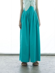 The SRT X10 (TPN172) - Super Wide Leg Pants กางเกงขายาวขอบเอวสูง ขาบาน จีบรอบตัว ผ้าคอตตอน สีเขียวม