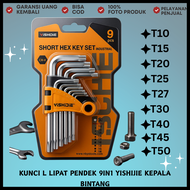ALAT PERBAIKAN SET KUNCI L LIPAT 9IN1 YISHIJIE  KEPALA BINTANG SILVER SERBAGUNA SHORT