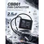 CBB61 2.5uF 450VAC Fan Capacitor ±5% Motor Run Capacitor 50/60Hz Dual Wire for Ceiling Fan Exhaust F