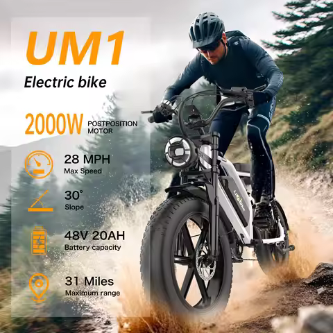 UM1 Electric Bike for Adults 2000W 28MPH 31Miles 48V 20AH 20x2" Fat Tire Dirt Bike 7-Speed E-Bike Co
