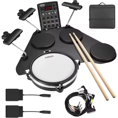 Electronic Drum Set, Portable Electric Drum Set for Beginner with Quiet Mesh Snare Drum Pads, 220+ S